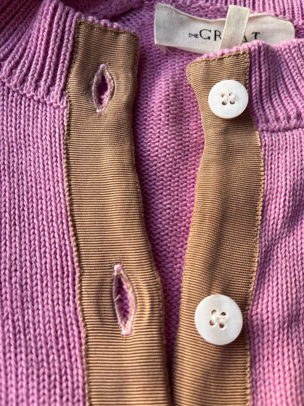 The Great The Tiny Cardigan pink tan Lilac Blossom button up - Picture 9 of 10